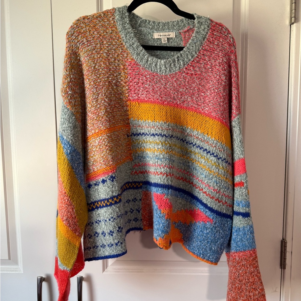 Francesca's Collections Multicolor Patchwork Sweater